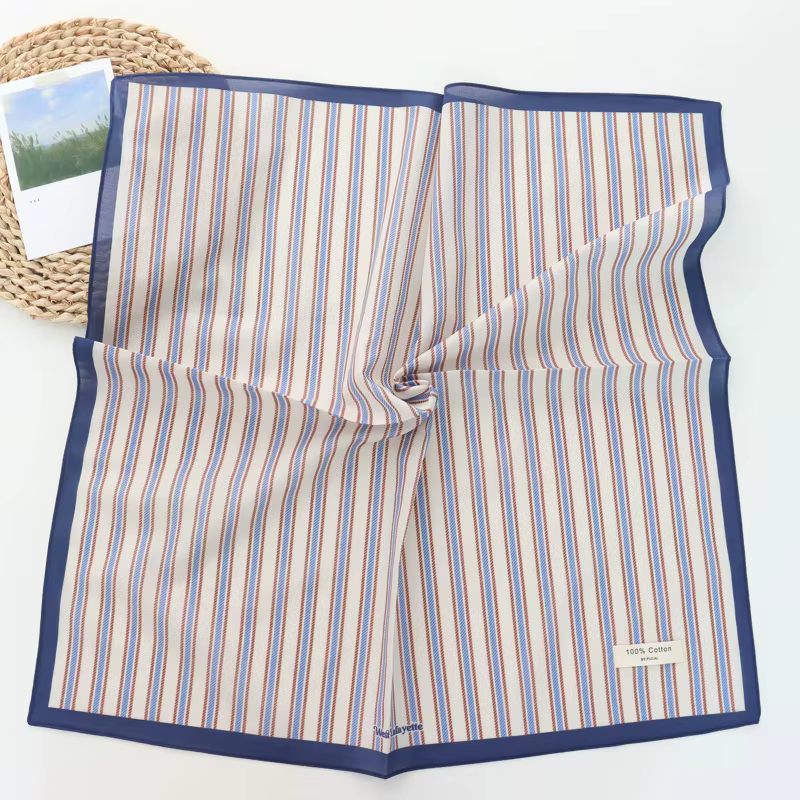 100% coton rayé frais tout-Match petite serviette carrée 2025 nouvelle mode foulard à bout fermé pour écharpe