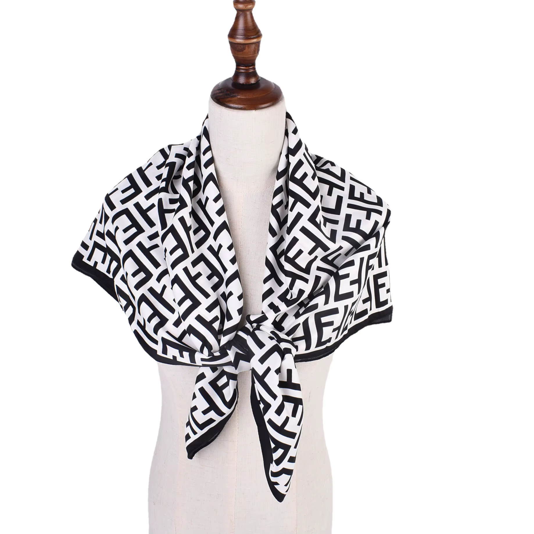 Foulard en soie imprimé lettres géométriques pour femmes