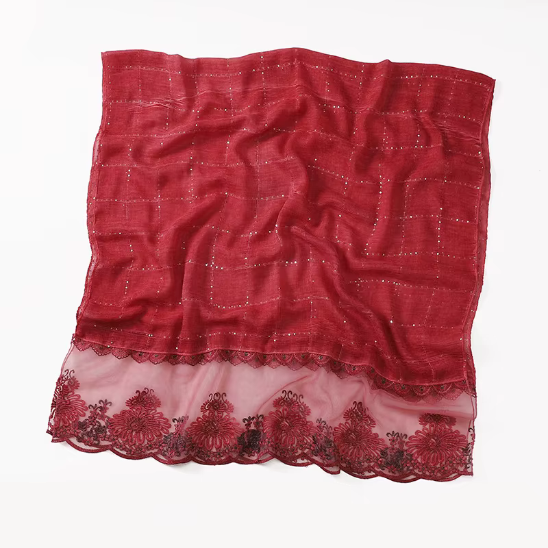 Écharpe Islamique à Paillettes, Châles Longs, Wraps, Fleur de Luxe, Écharpe de Sauna, Bande de Sauna, Dentelle Brodée, Paillettes, Hijab, Couture, Épissage, Nouveau