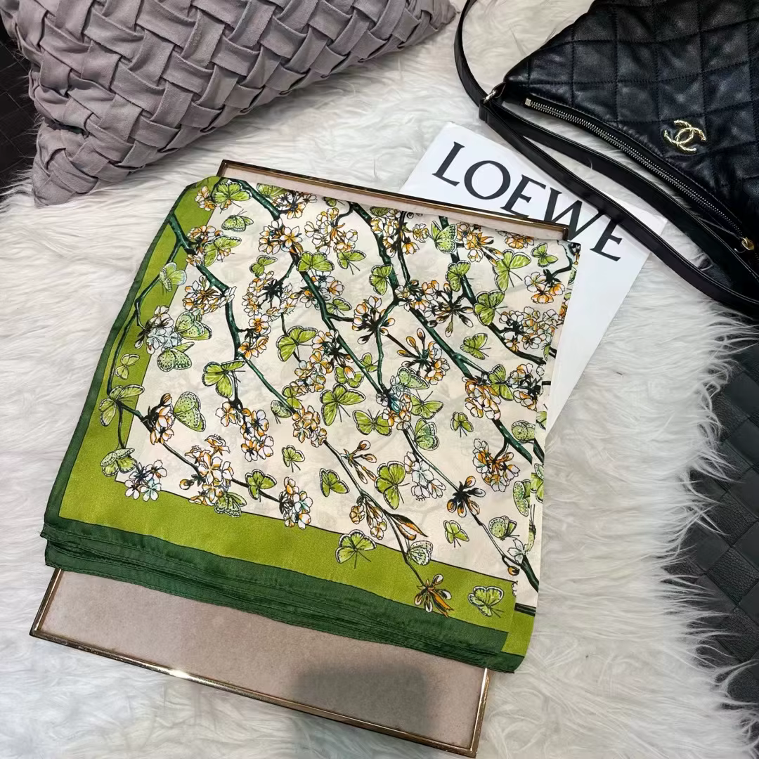 Beige vert femmes 100% foulard en soie