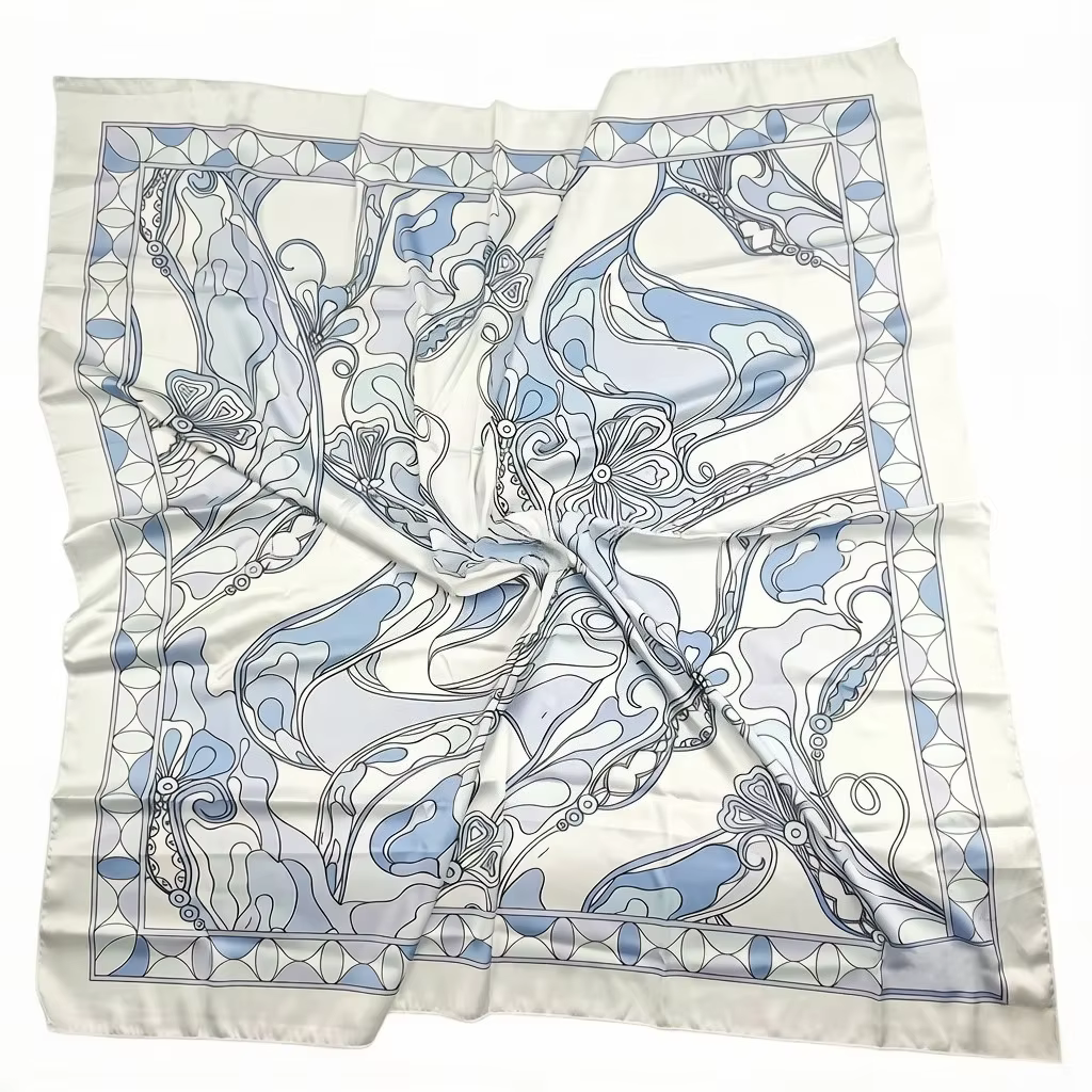 Nouvelle Écharpe Carrée Classique en Soie Bleue pour Femme 2026 avec Logo Signature Lettre Design Luxe 90x90cm