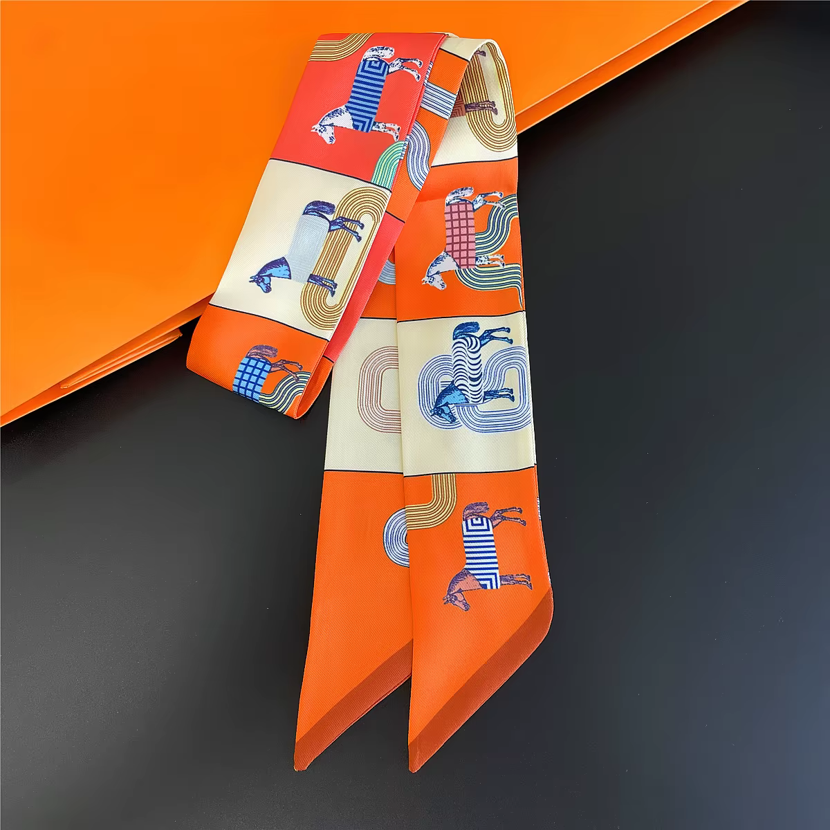 Marque Design treillis cheval écharpe femmes luxe Foulard en soie mode cheveux bandeau