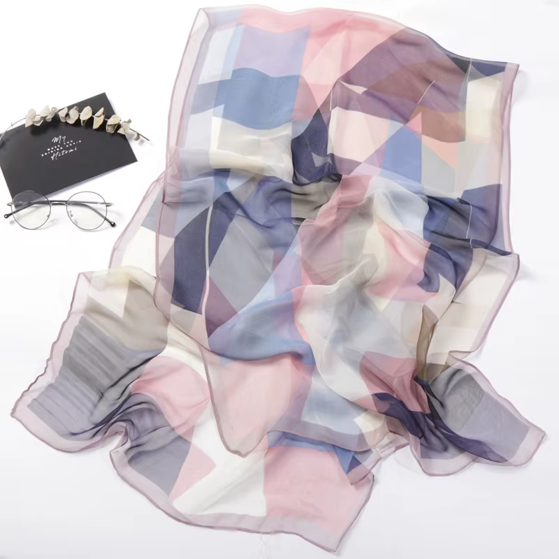 Écharpe Georgette en mousseline de soie à imprimé géométrique – Châle d'été léger pour femmes