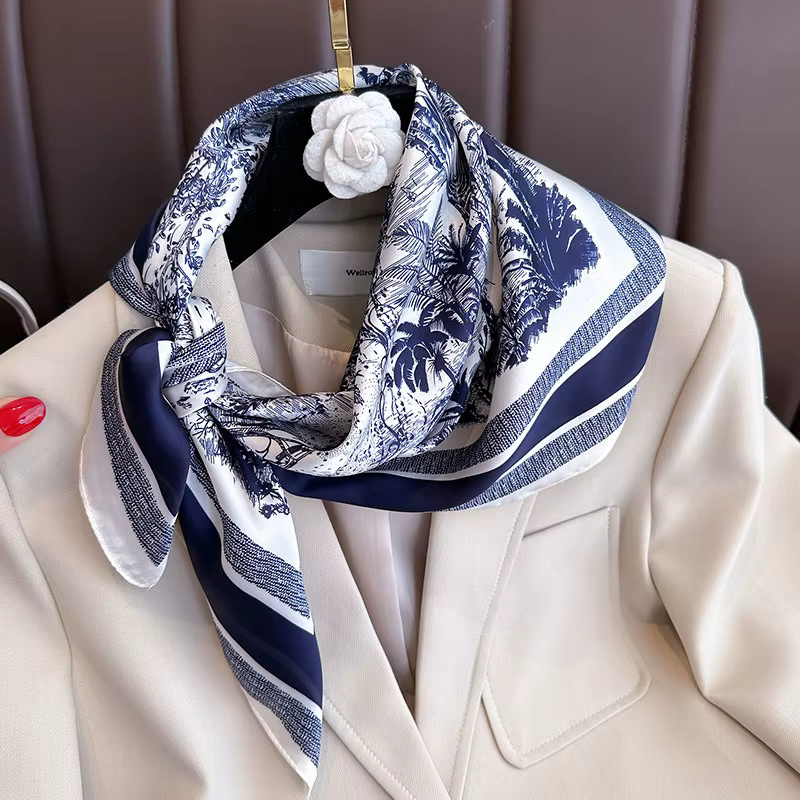 1 pièce Foulard carré 70 cm imprimé végétal pour femme
