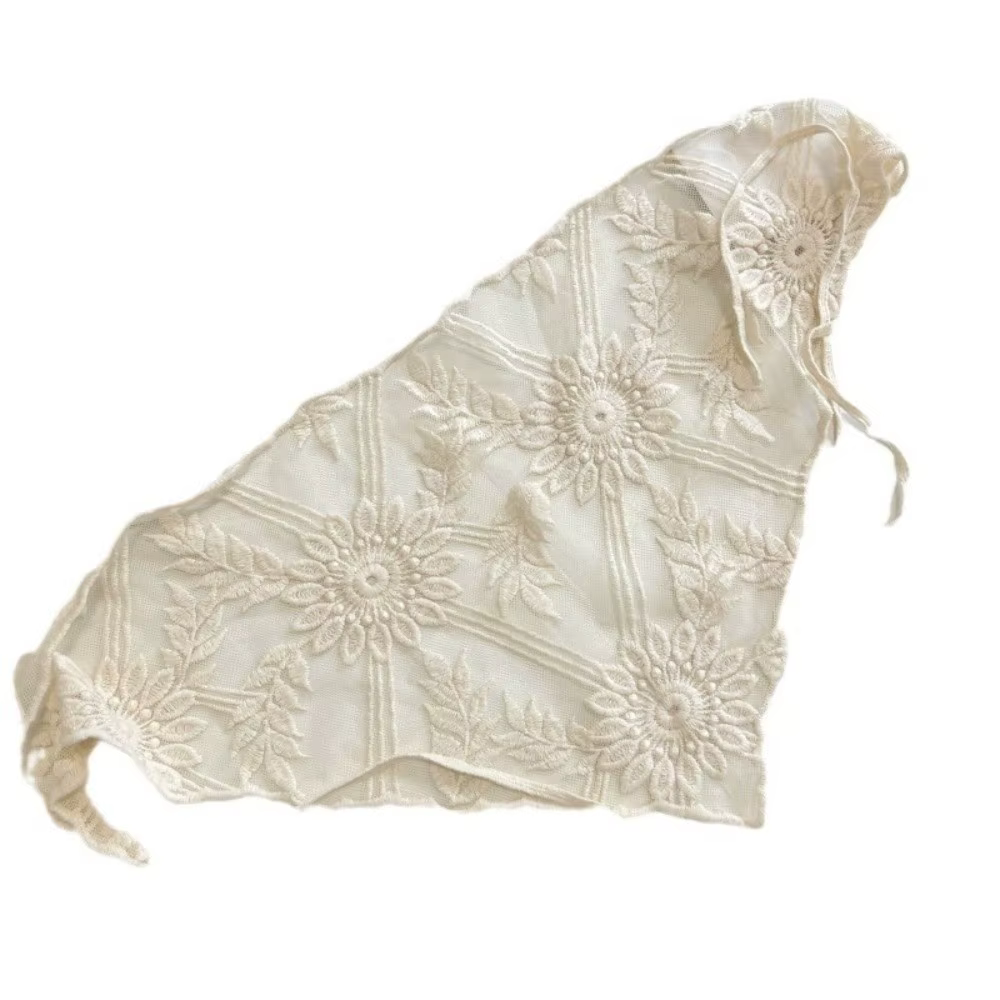 Mode évider dentelle écharpe triangulaire broderie Foulard Bandana français ferme Style Beige