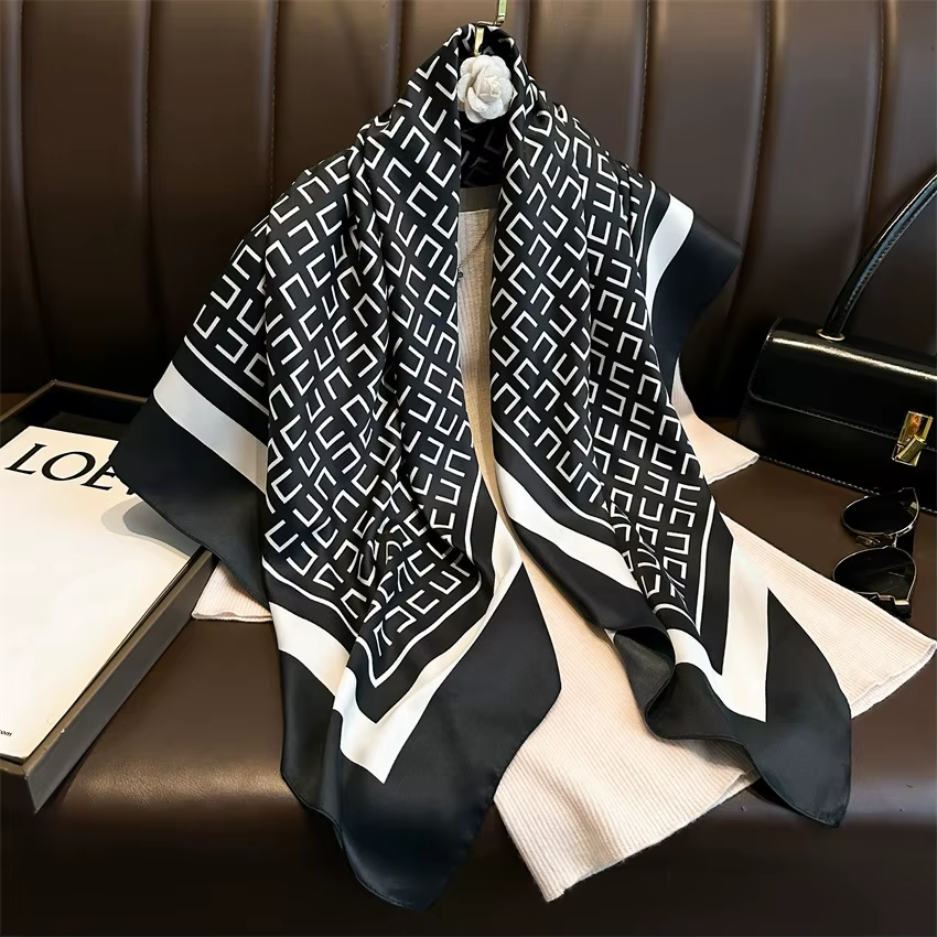 1 pièces 90cm foulard en sergé couleur unie lettre imprimé