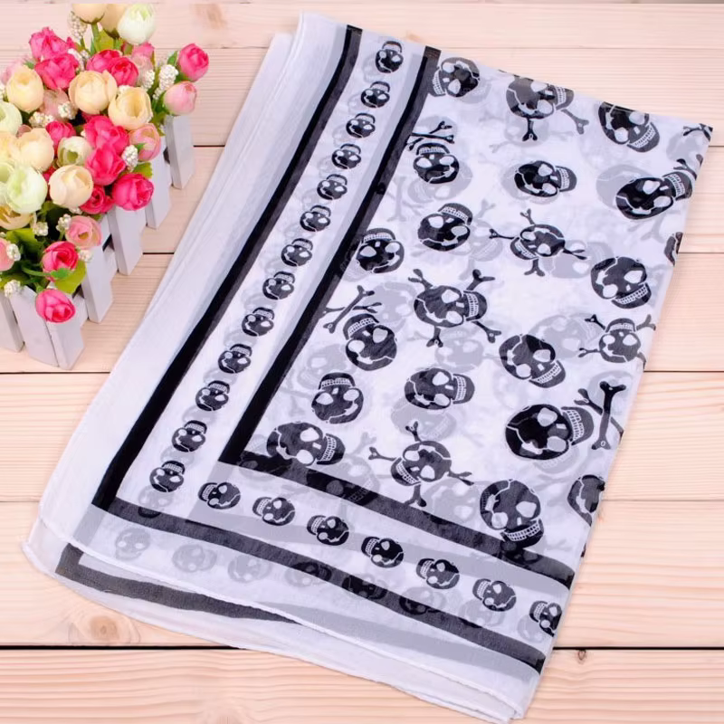 Foulard en Chiffon Georgette Imprimé Crâne pour Femme 150*50cm