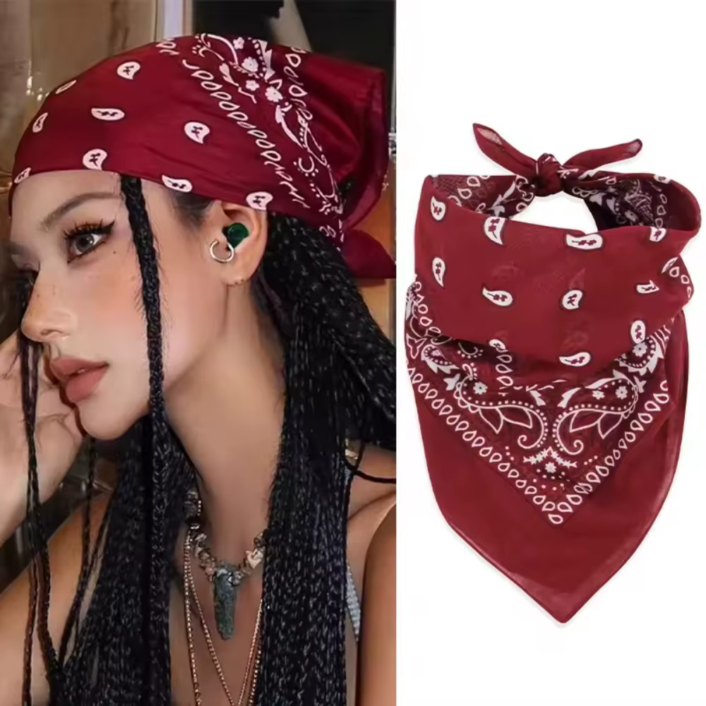 Mode Hip Hop vin rouge cheveux écharpe unisexe rétro carré foulards chapeaux Bandanna bandeau