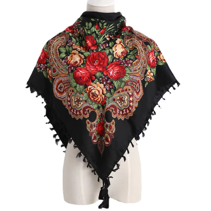 Écharpe carrée à imprimé floral de style russe pour femme