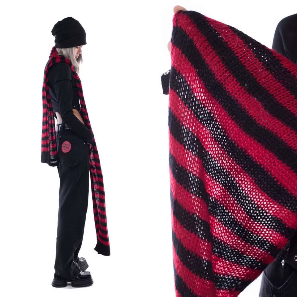KOSAHIKI 2026 Y2k Girl Long Scarves Korean Japanese Basic Scarf Gothic Stripe Women Unisex Harajuku Knitted Neckerchief