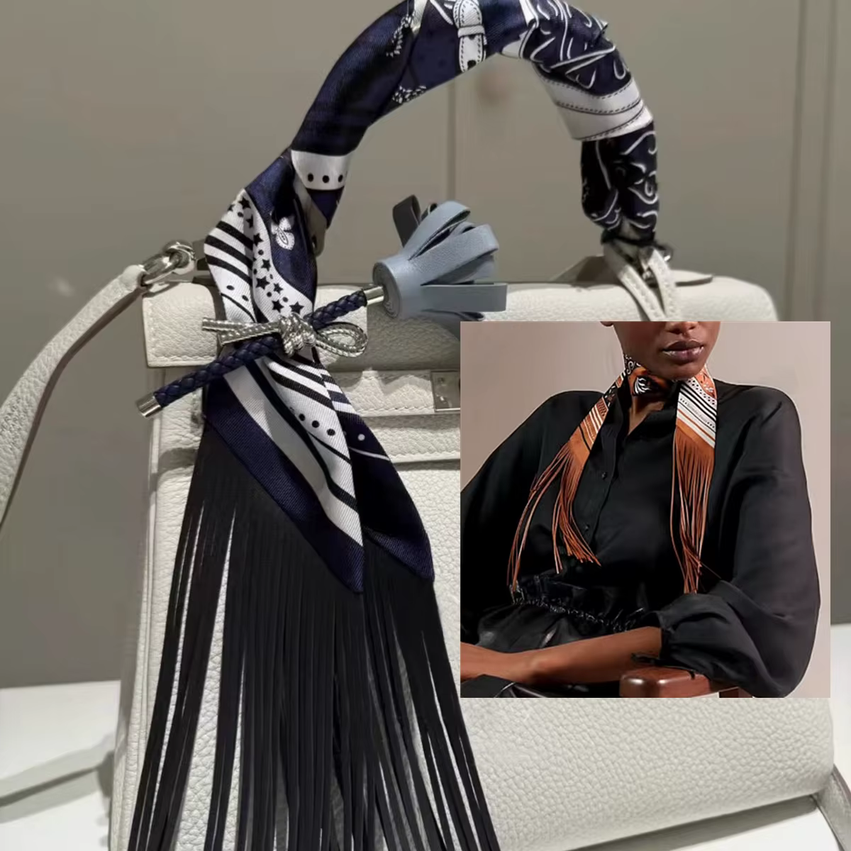 Foulard à pampilles en soie pour femme