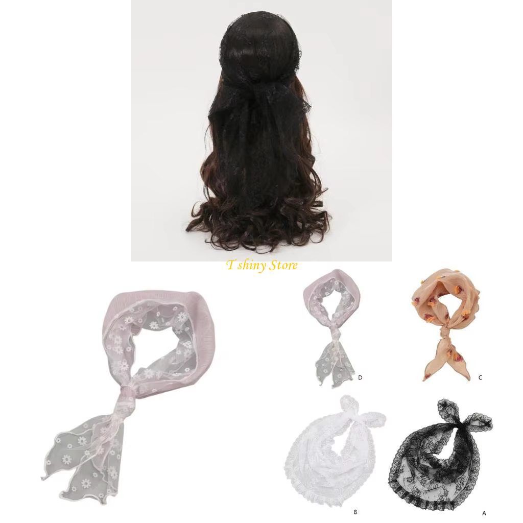 N58f écharpe en dentelle pour femmes printemps d'été Couleur solide écharpes triangulaires châle respirant doux enveloppe cou