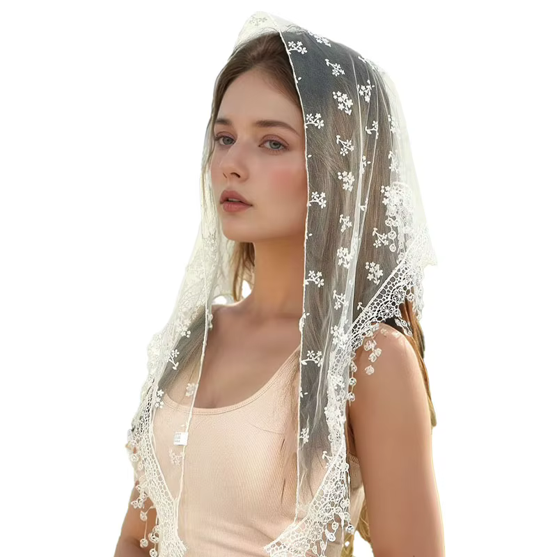 Floarl broderie Triangle écharpe espagne élégant dentelle glands châle femmes solide évider Bandana mariée mariage voile tête Turban