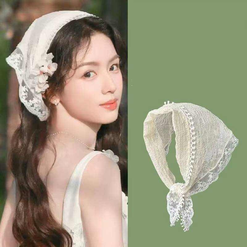 Femmes rétro dentelle cheveux écharpe bohême Triangle foulard filles imprimer Bandana bandeau blanc bandes