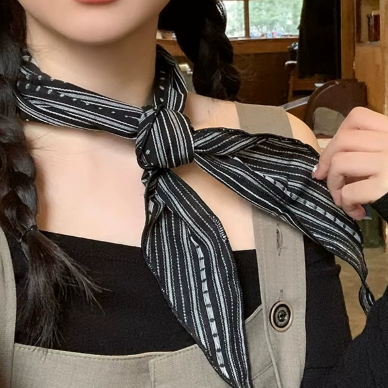Femmes Vintage Floral rayé écharpe respirant coton lin mélange Triangle cou foulard Boho Chic bandeau et collier