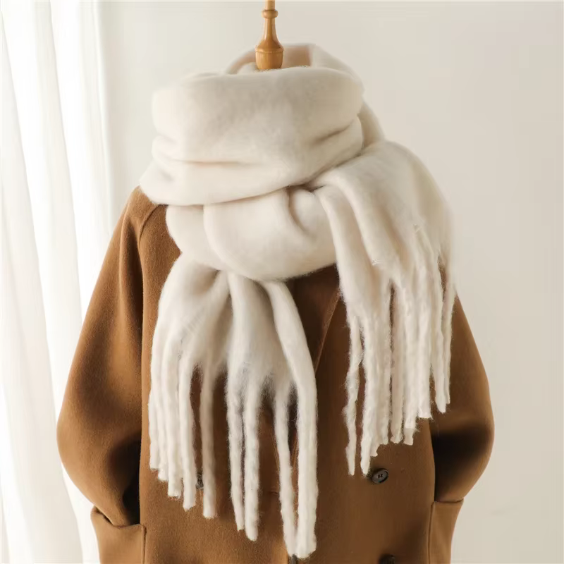 Écharpe Mohair couleur unie polyvalente hiver chaud