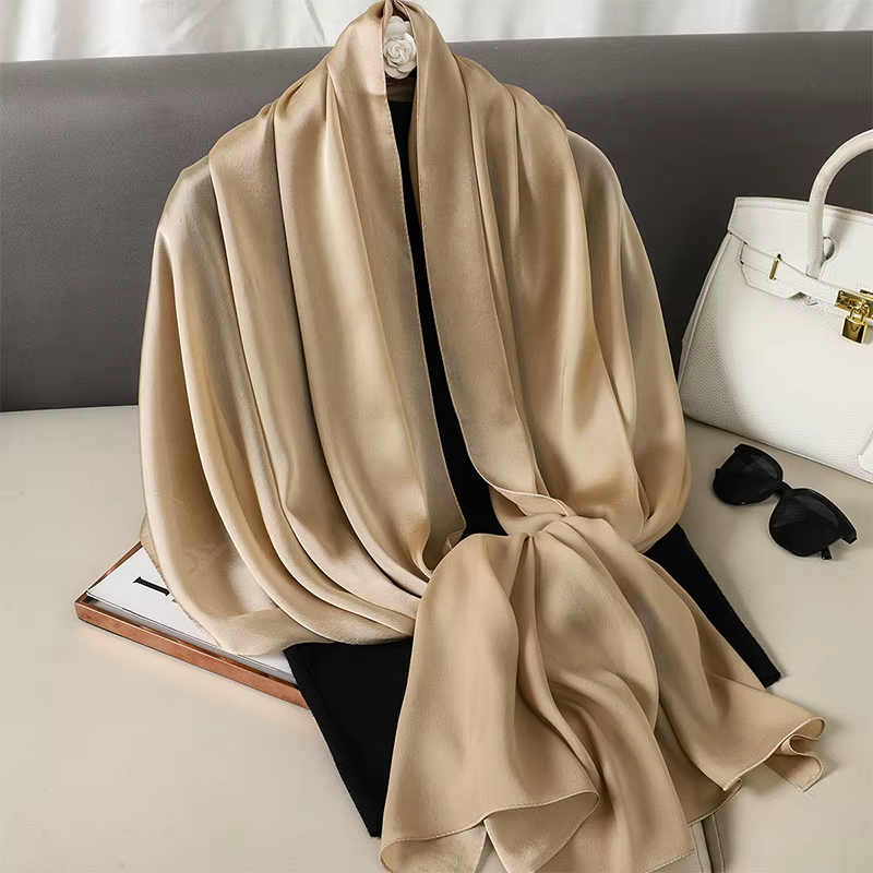 90*180 cm mode luxe couleur unie foulard en soie femmes doux lisse foulards tête enveloppement Hijab extérieur silencieux Long châle serviette de plage