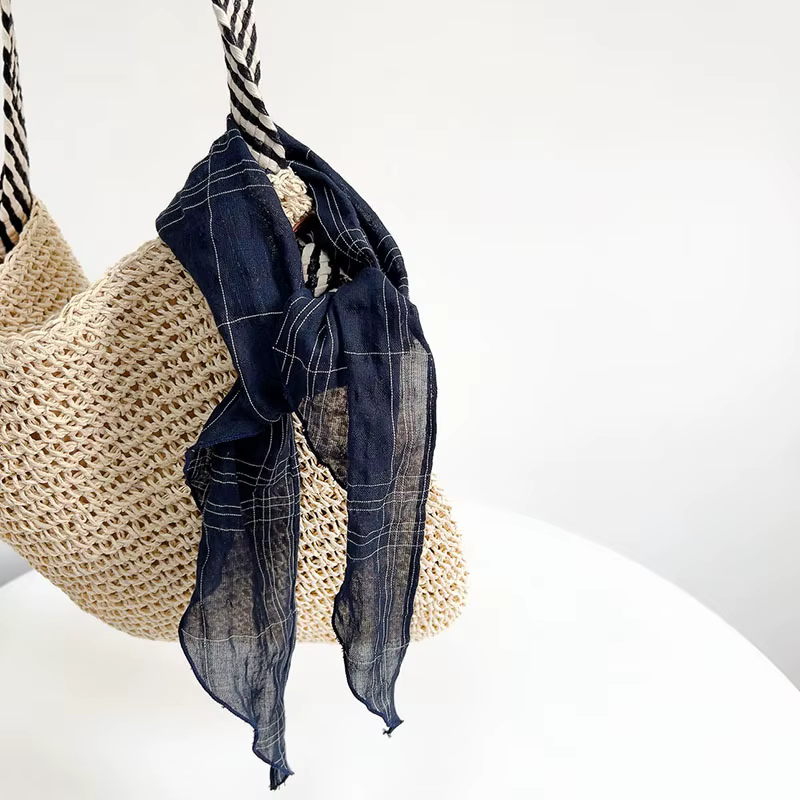 Écharpe triangulaire pour femmes, foulard de la présidence, écharpe de sauna légère à carreaux en coton et lin, mode d'été, nouveau, 2024
