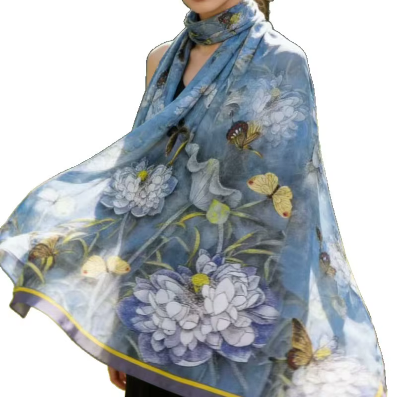 Écharpe en soie à imprimé floral haut de gamme pour femme