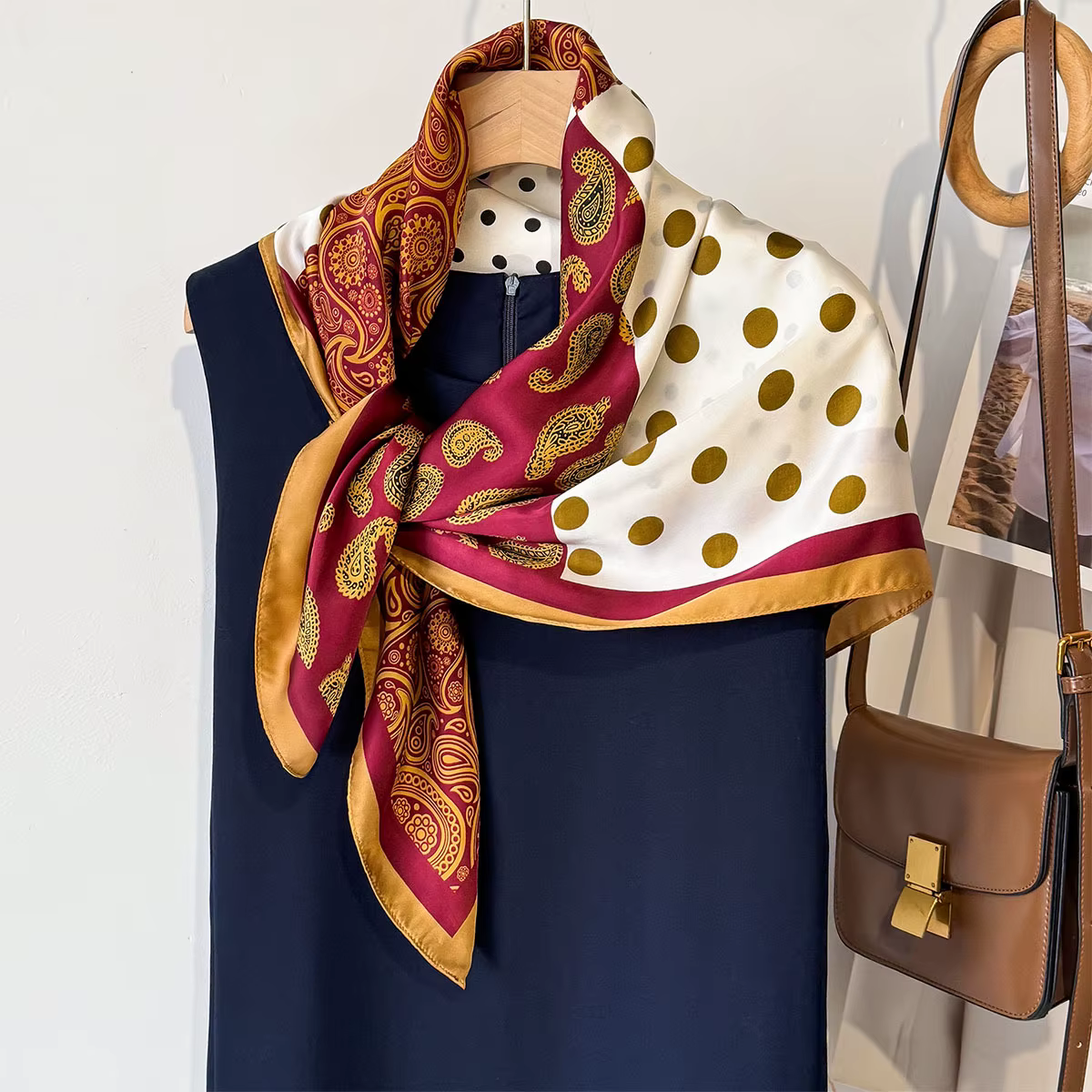 90*90 cm Foulard carré rétro cajou imprimé fleuri foulards en soie femmes cou
