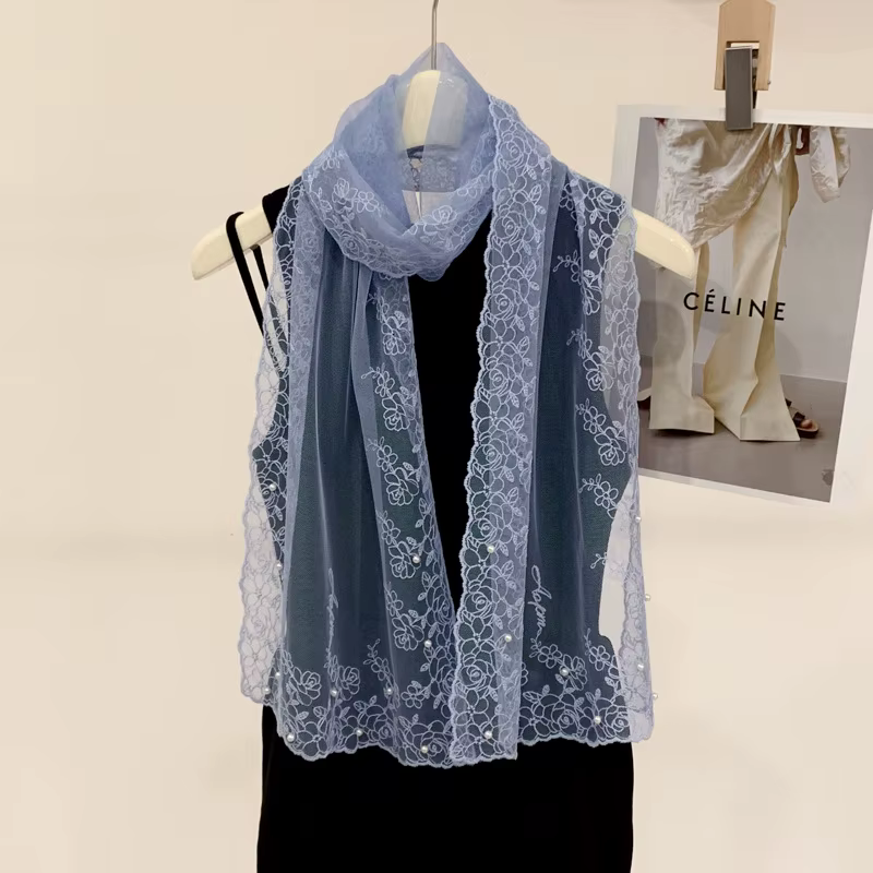 Foulard en soie perlé en dentelle pour femmes
