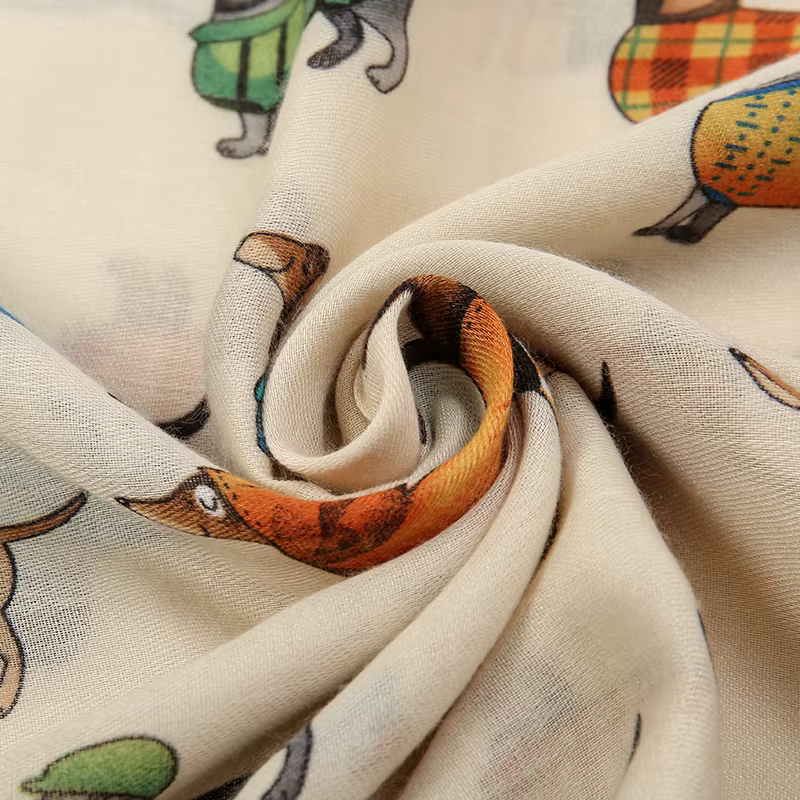 Écharpe en Viscose à Motif de Chien et Chat pour Femme Musulmane