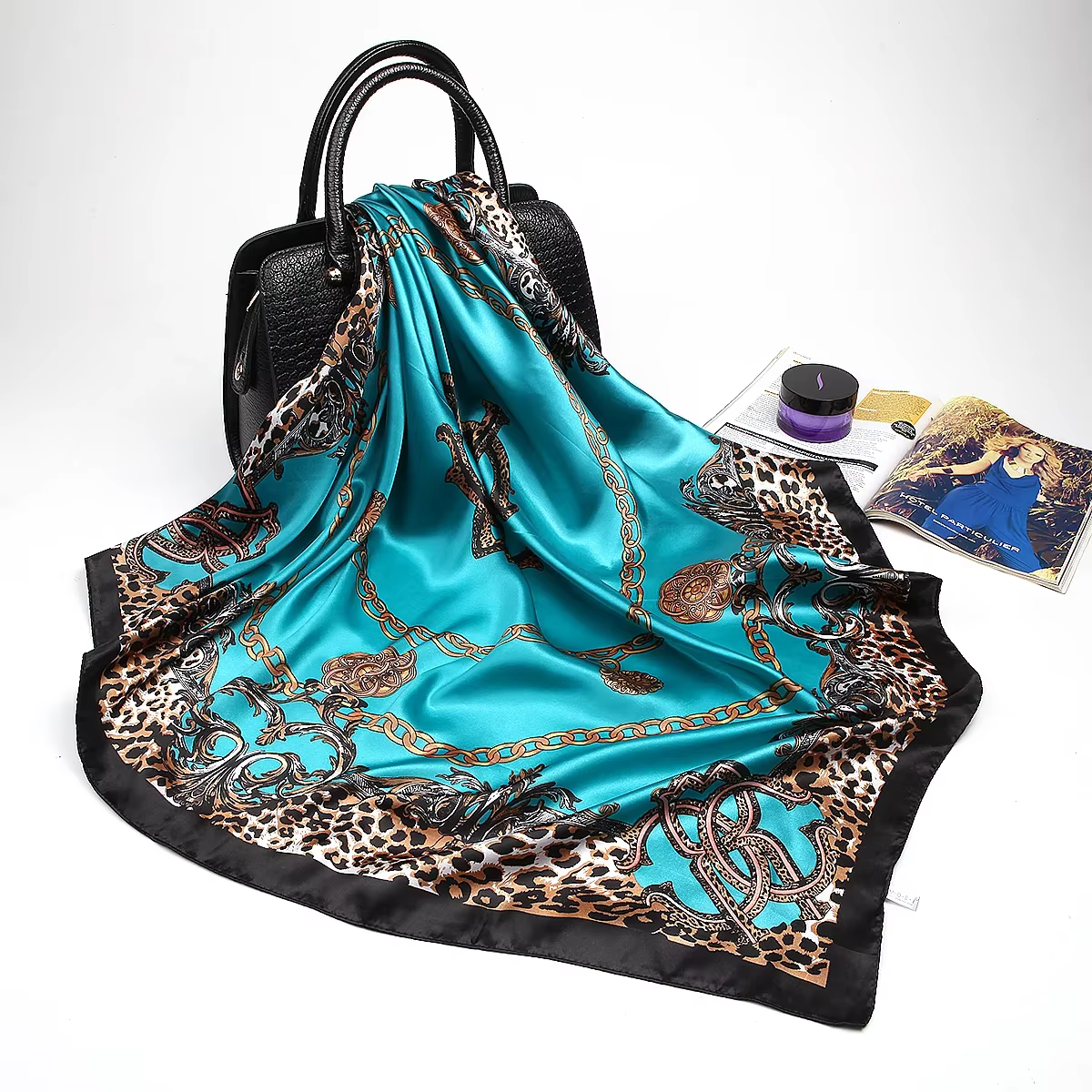 Mode soie Satin Hijab écharpe pour femmes imprimé foulard cheveux écharpes femme 90 cm * 90 cm carré châle enveloppes