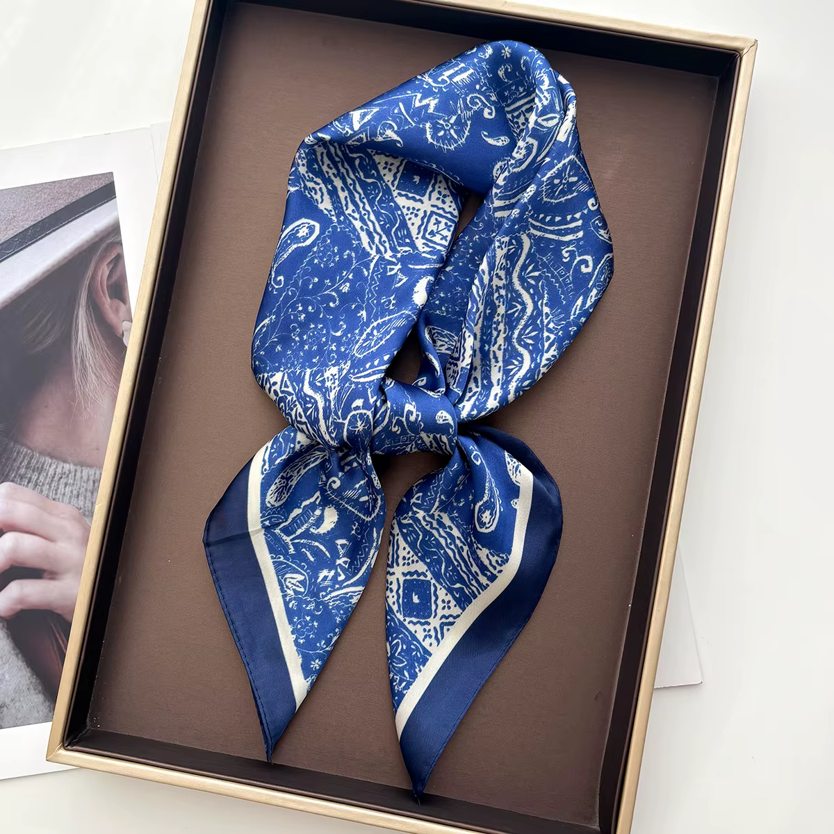 Foulard carré en soie imprimé Imitation pour femmes