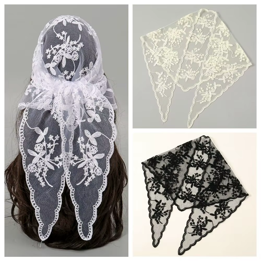 Nouveau Foulard en dentelle ajouré broderie couleur unie