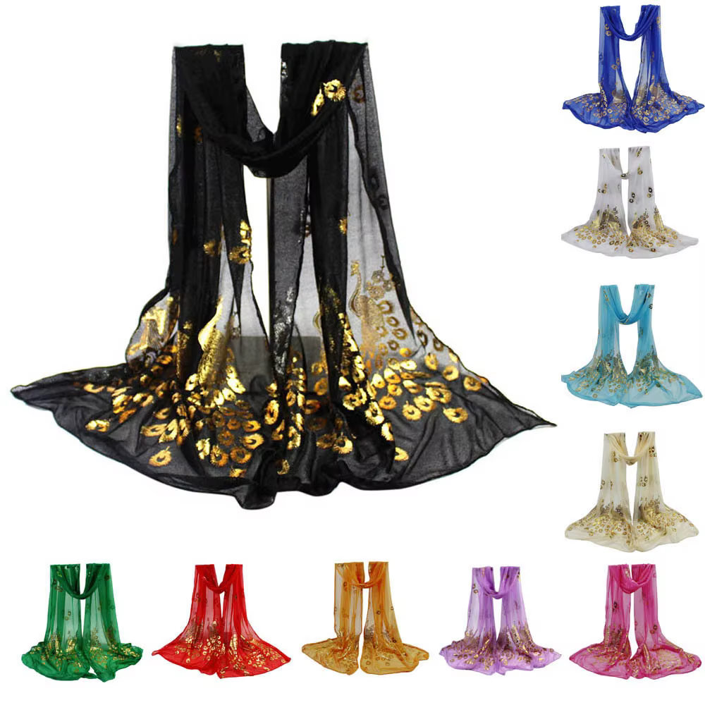 Femmes multicolore enveloppes mode tendance paon fleur doré écharpe longue enveloppement doux été léger plage vacances châle étole