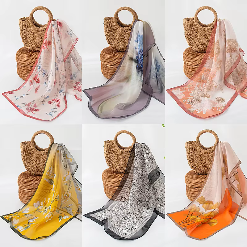 Pure soie longue écharpe haut de gamme sensation été mince imprimé châle femmes foulard