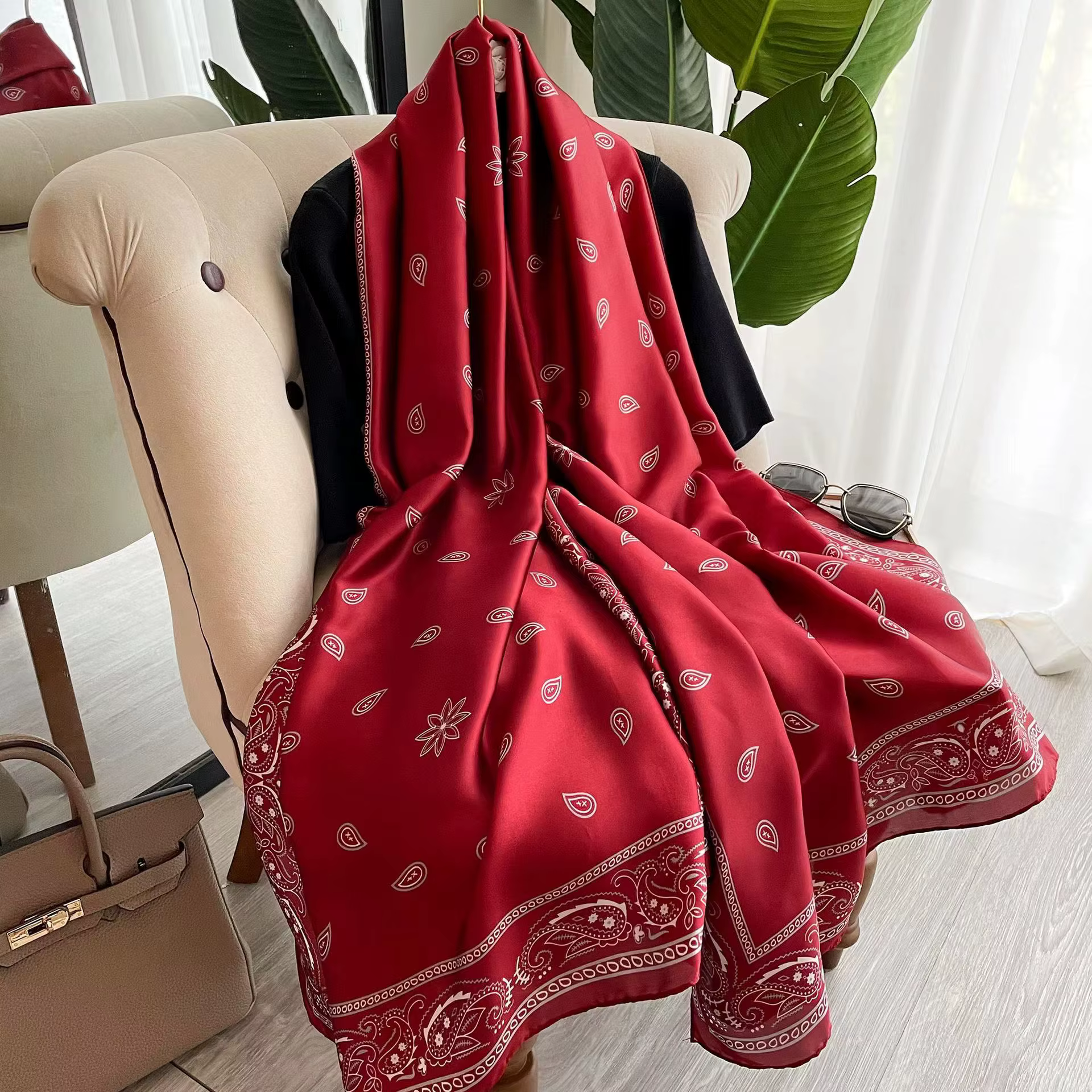 180*90cm silencieux nouvelle marque de luxe écharpe femmes châles enveloppes printemps Hijab Bufanda Foulard femme Bandana plage étoles 2022 soie