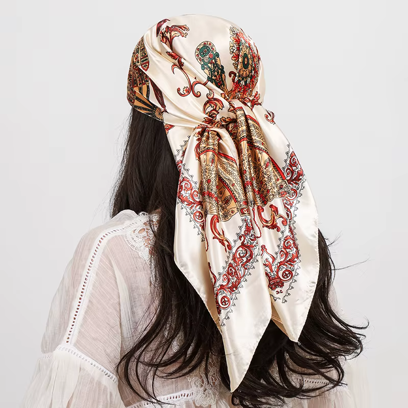 Foulard carré en soie imprimé pour femmes