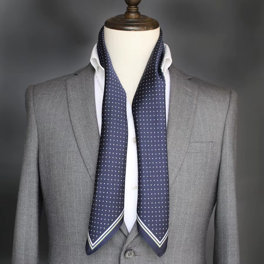 Bouton gratuit 70 écharpe carrée foulard en soie pour hommes Couple à pois rétro artistique mince imprimé costume chemise tout assorti