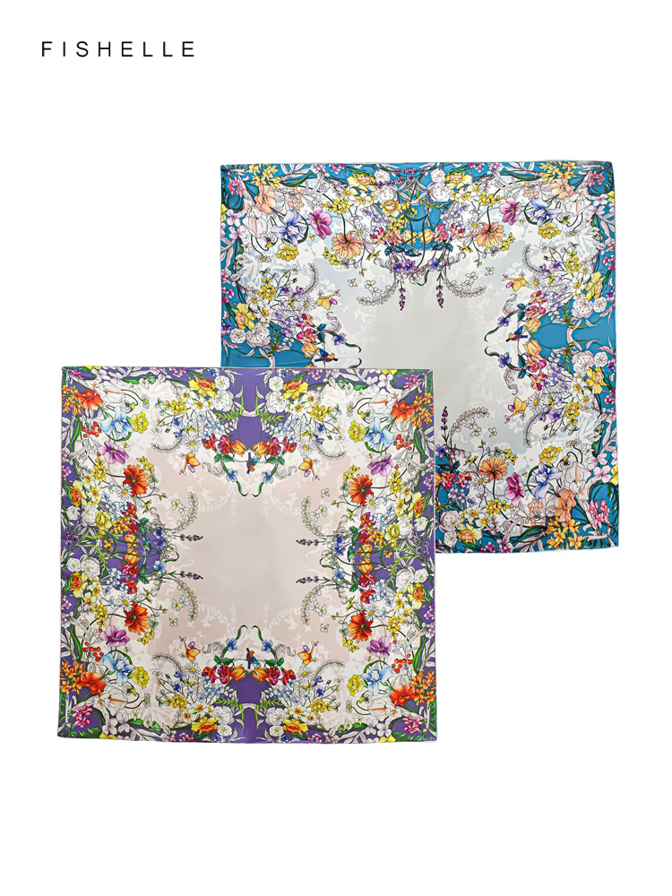 Foulards en sergé de soie bleue violette pour femmes