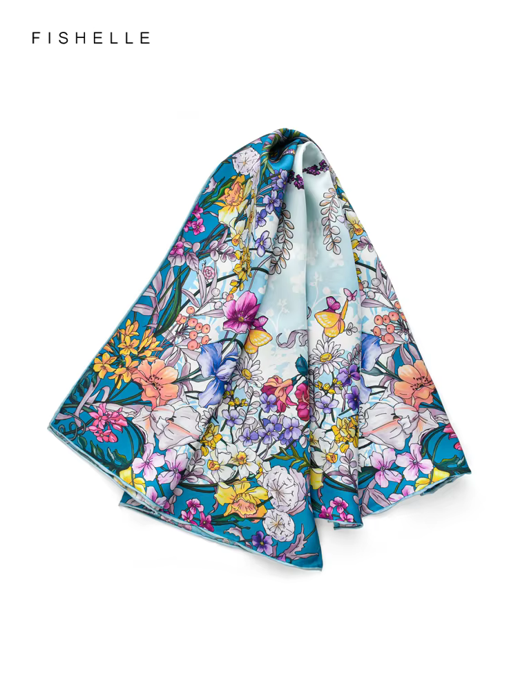 Foulards en sergé de soie bleue violette pour femmes
