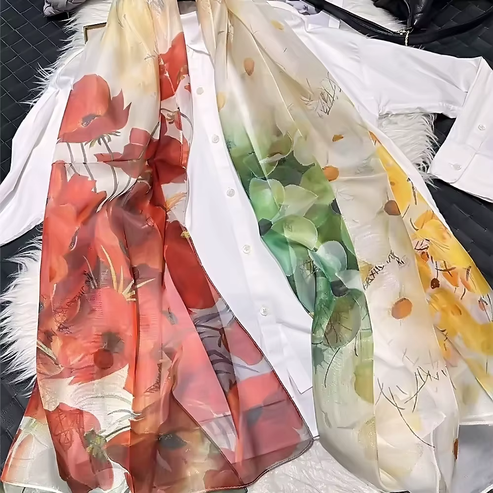 Foulard Long en Mousseline de Soie pour Femme