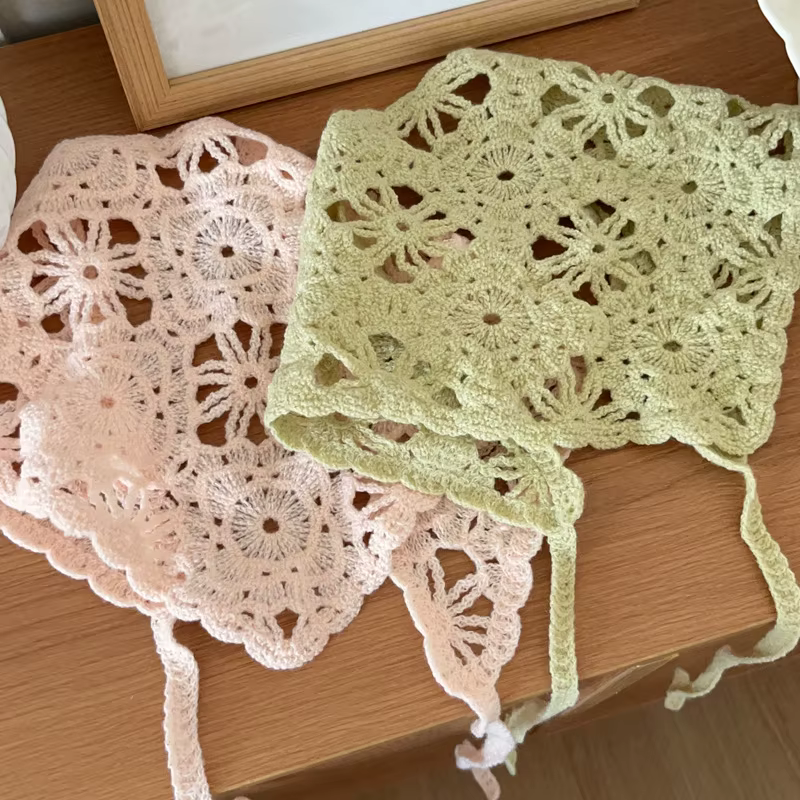 Mode tricoté foulard femmes Style pastoral français Triangle bandeau à la main Crochet