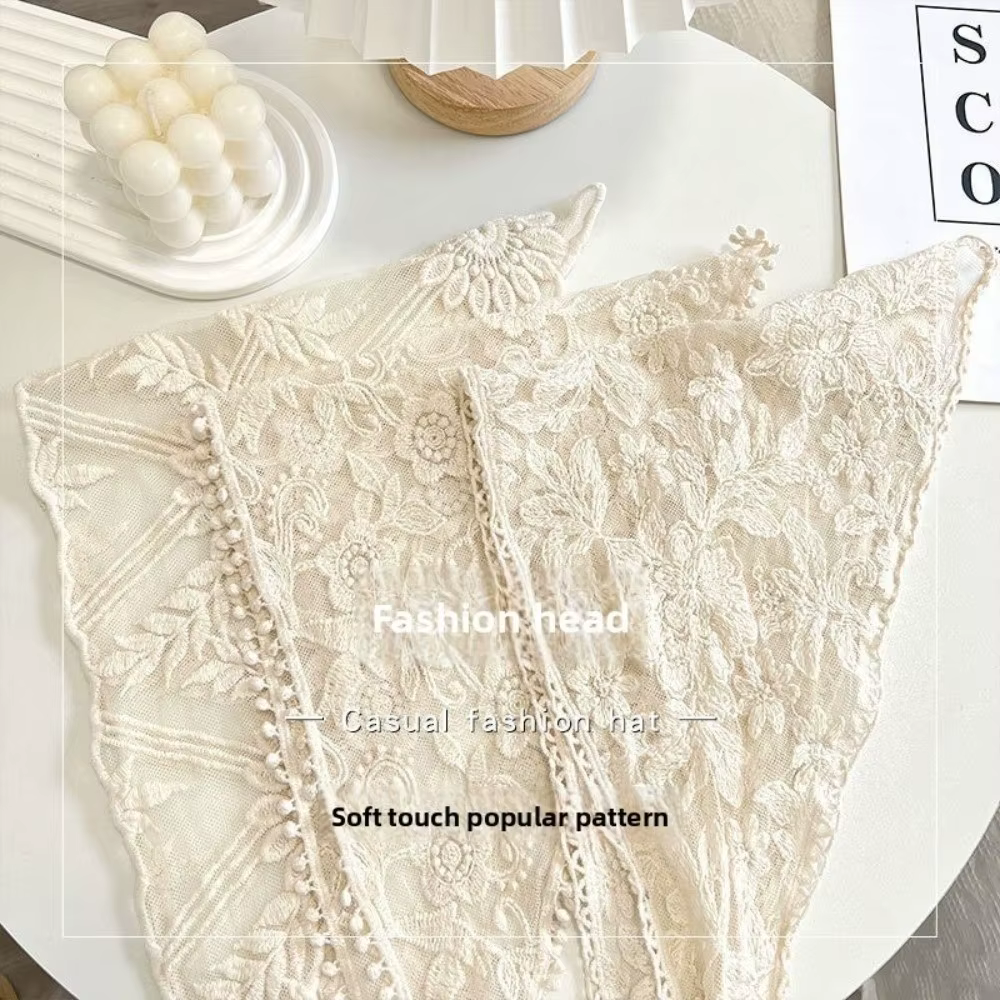 Mode évider dentelle écharpe triangulaire broderie Foulard Bandana français ferme Style Beige