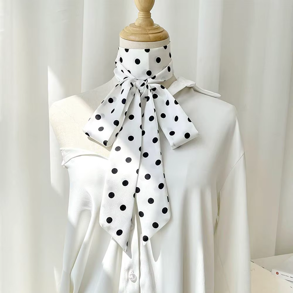 200*5 cm longue écharpe en soie élégant à pois foulard pour les femmes foulards de cou étroit Satin mince
