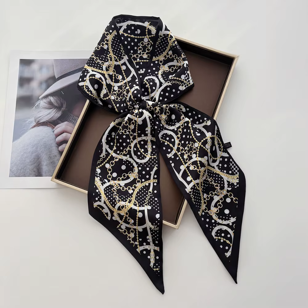 Écharpe longue imprimée pour femme, effet soie, foulard, bandeau, ruban, accessoire de mode féminin