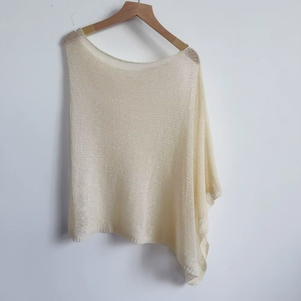 Poncho décontracté en crochet à épaules tombantes