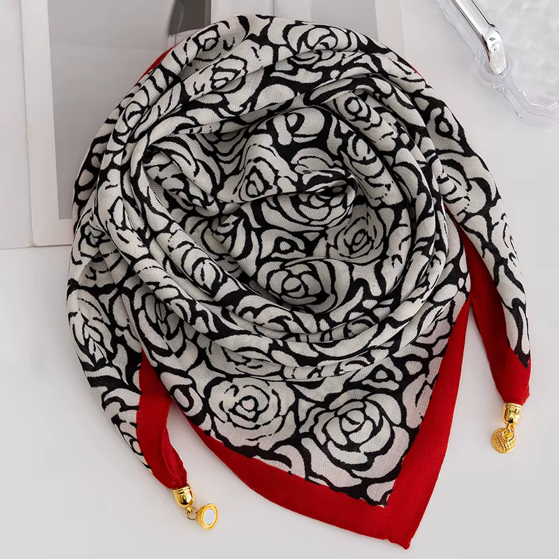 Nouvelle Écharpe Romantique à Imprimé Rose avec Boucle Magnétique Respirante