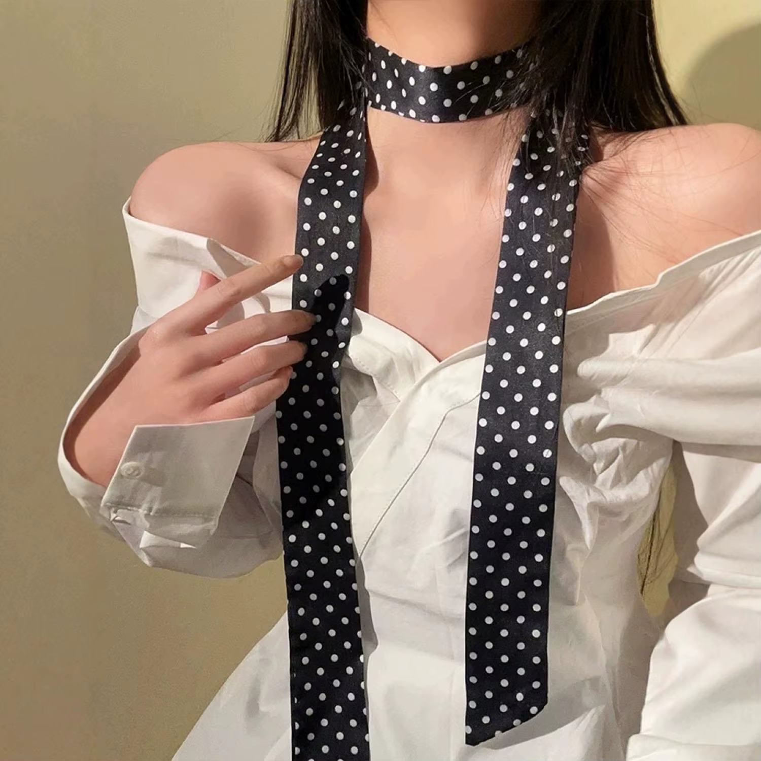 Mode point ruban foulard en soie femmes mince cou foulards dame petits châles Bandana étroit femme