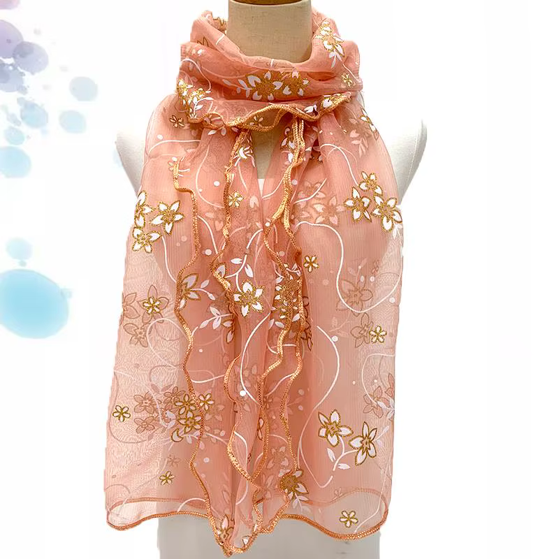 Châle Brodé de Fleurs Dorées pour Femme