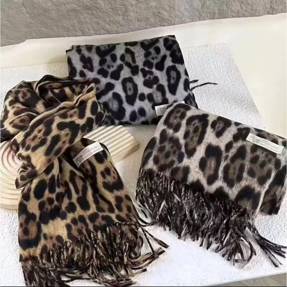 Écharpe léopard Design hiver chaud Pashmina châle luxe cachemire enveloppes mode femmes longues couvertures foulards franges
