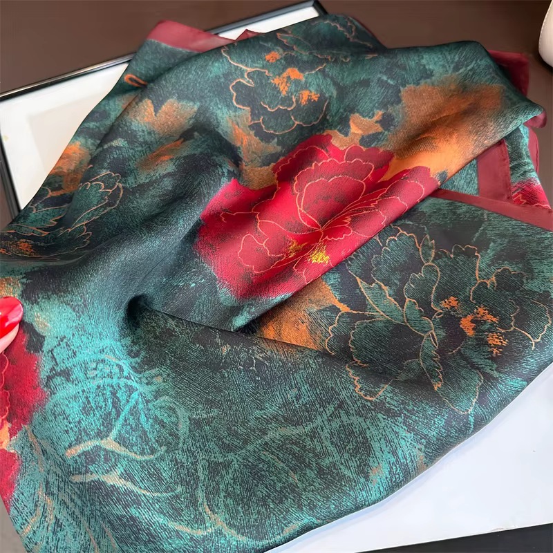 Foulard carré en Satin imprimé Floral Vintage pour femmes