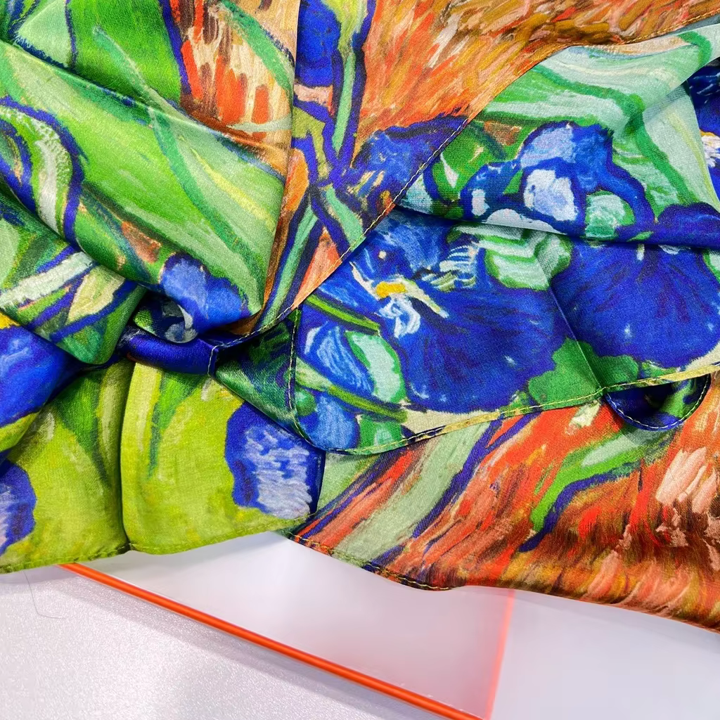 Printemps iris 100% Foulard en soie naturelle femmes de luxe concepteur Floral Hijab foulards