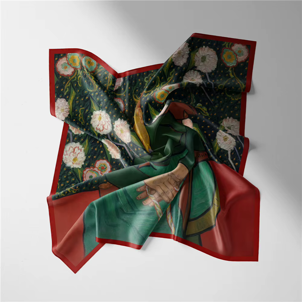 Petit Foulard Carré en Satin Sergé de Style Français pour Femme