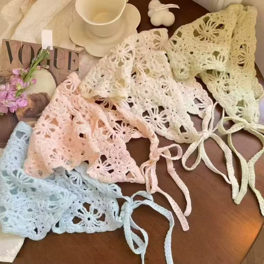 Foulard triangulaire en tricot – Bandeau polyvalent de couleur unie style rustique pour femme